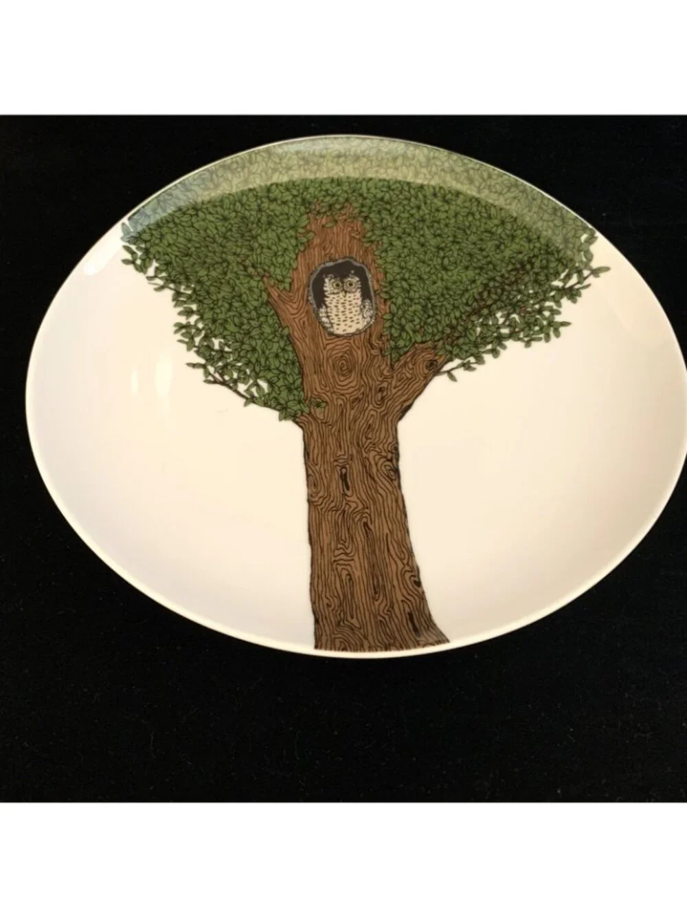 Vintage Set of 2 West Elm Owl in Tree Dessert Plates Rachel Kozlowski 8 5/8